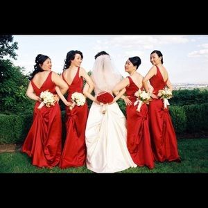 JORDAN red crimson satin gown with train